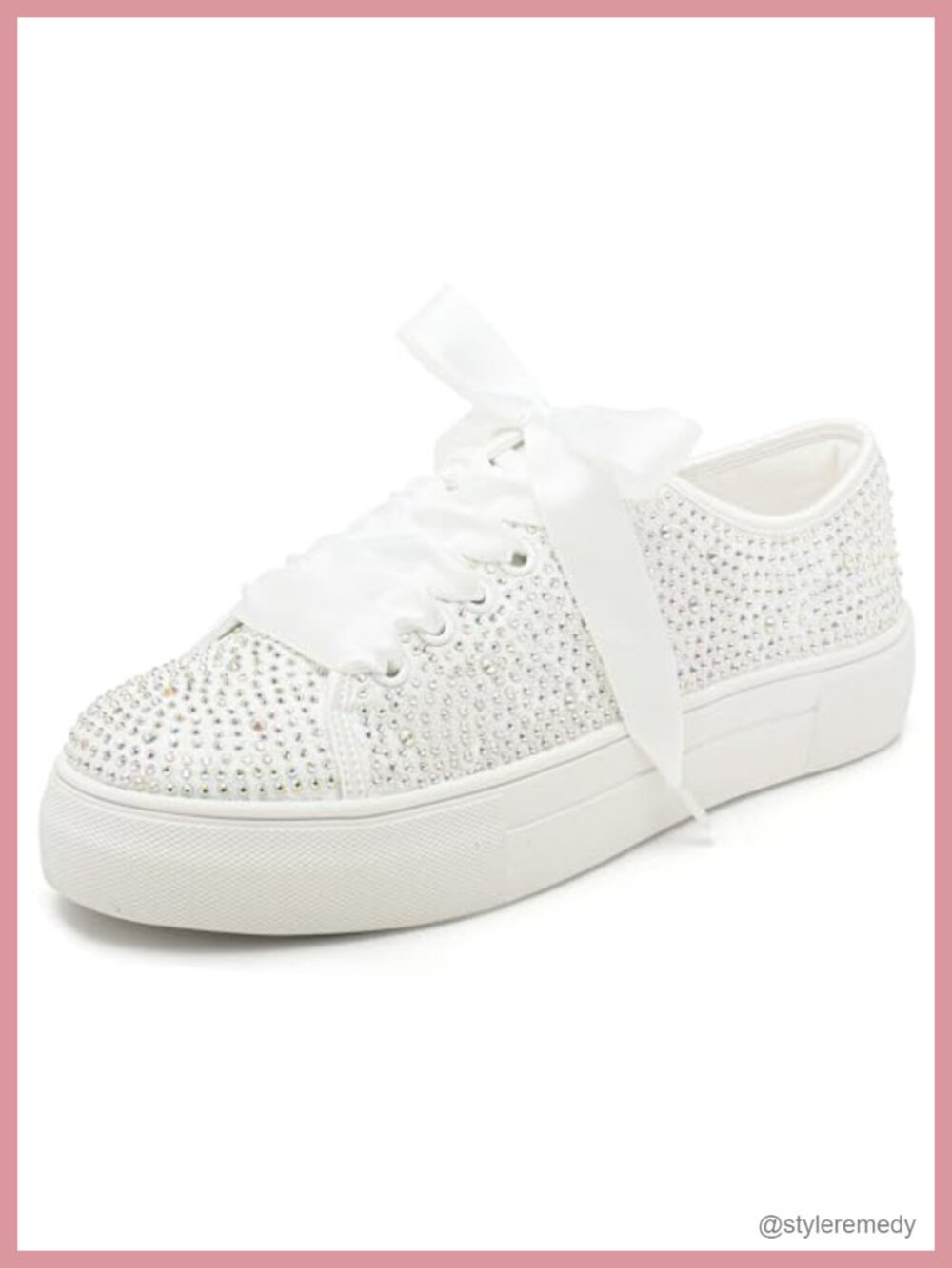 Lace Platform Wedding Sneakers Rhinestone Bridal Tennis Shoes 1.46in
